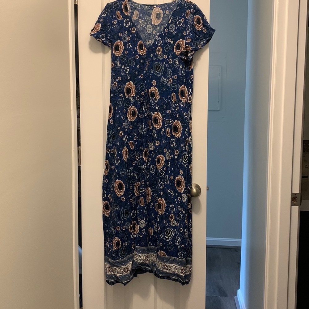 TEMOFON Women's Summer Bohemian Casual Short Sleeve Floral Print Maxi Dress